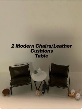 Modern Chairs with Side Table and Accessories  Big enough for Barbie.